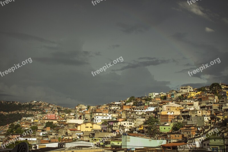 Favela City Rainbow Between Clouds Storm