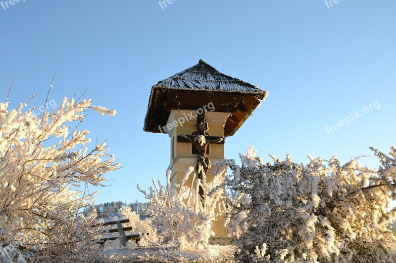 Wayside Cross Winter Ripe Austria Wintry