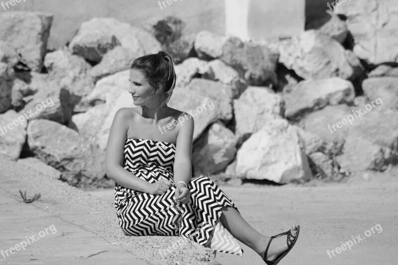 Woman Beauty Posing Summer Beach