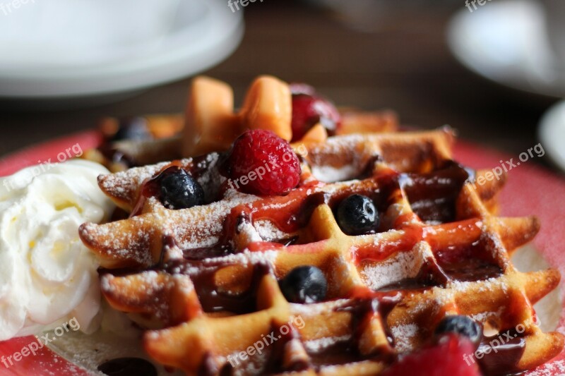 Waffles Breakfast Dessert Free Photos