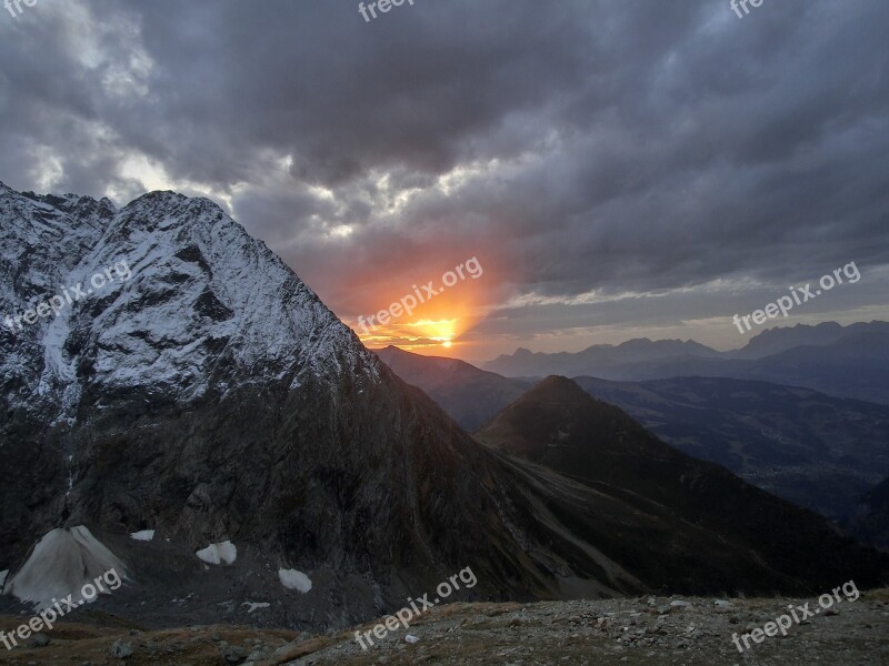 Sunset In The Mountains Mont Blanc Mountains Free Photos