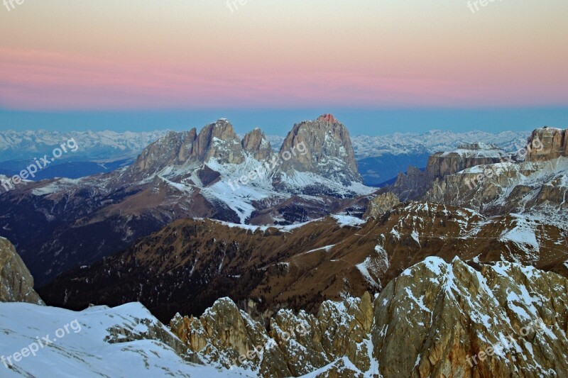 Aurora Sassolungo Dolomites Massif Of The Saddle Val Gardena