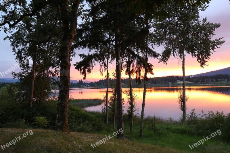 Lake Sunset Dusk Calm Color