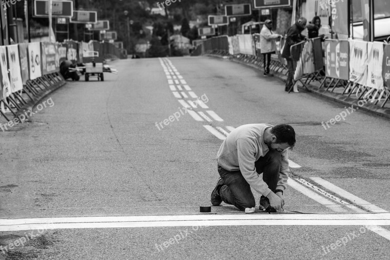 Man Work Race Bike Finish Line