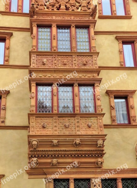 Alsace Colmar Facade Sculptures Carved Wood