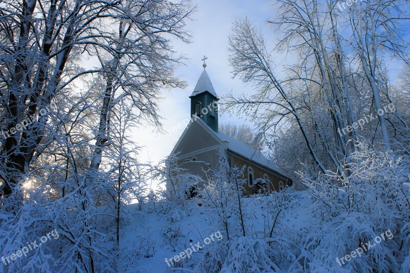 Church Winter Snowy Landscape Lights Catholic Church