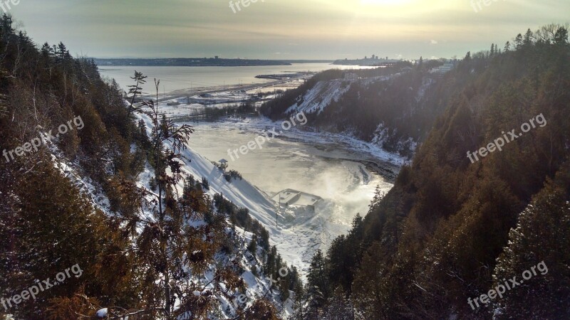 Winter Waterfall Nature Landscape Water