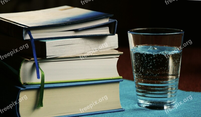 Books Book Stack Water Glass Glass Of Water Learn