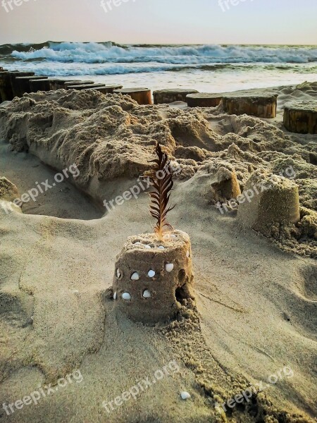 Sea The Waves Sand Beach Castle