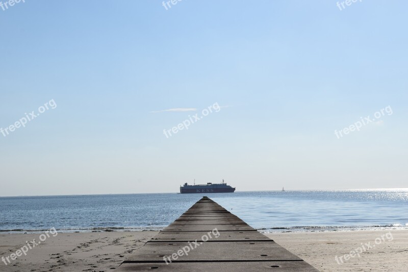 Borkum Symmetry North Sea Buhne Ship Sky