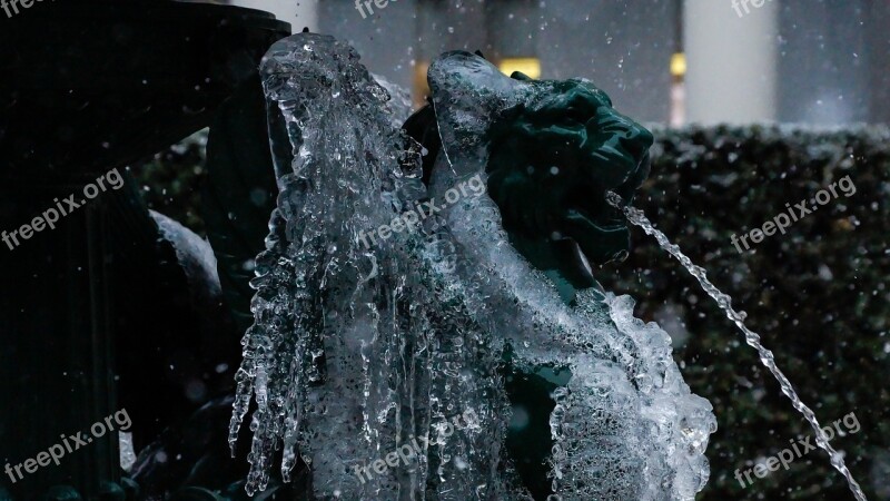 Winter Fountain Ice Snow Winged