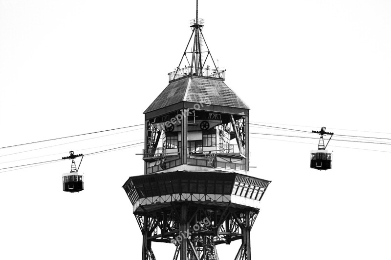 Cable Car Barcelona Spain Historic Buildings In Black And White