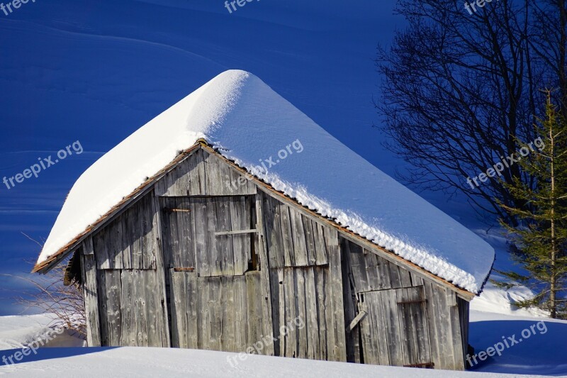 Winter Barn Snow Scale Wood