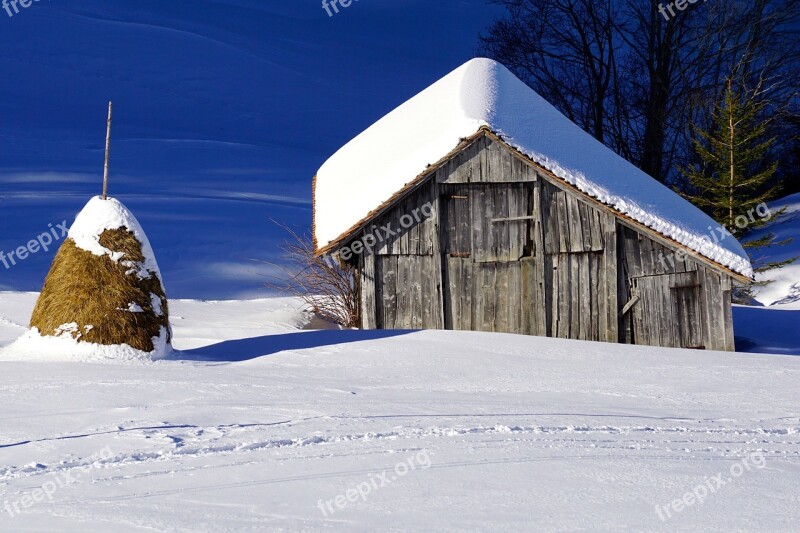 Winter Barn Snow Scale Wood