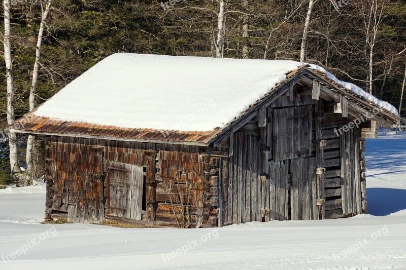 Winter Barn Snow Scale Wood