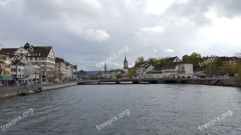 Switzerland Historic Center River Zurich Churches