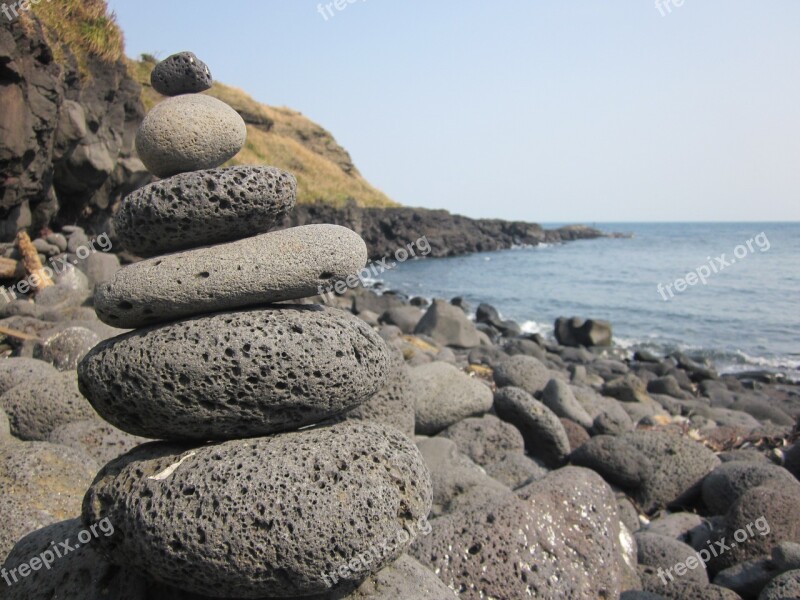 Jeju Island Udo Granite Stone Tower Sea