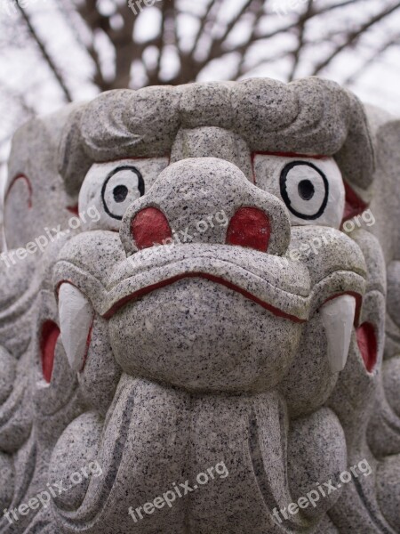 Shrine Guardian Dogs Japan Stone Statues Free Photos