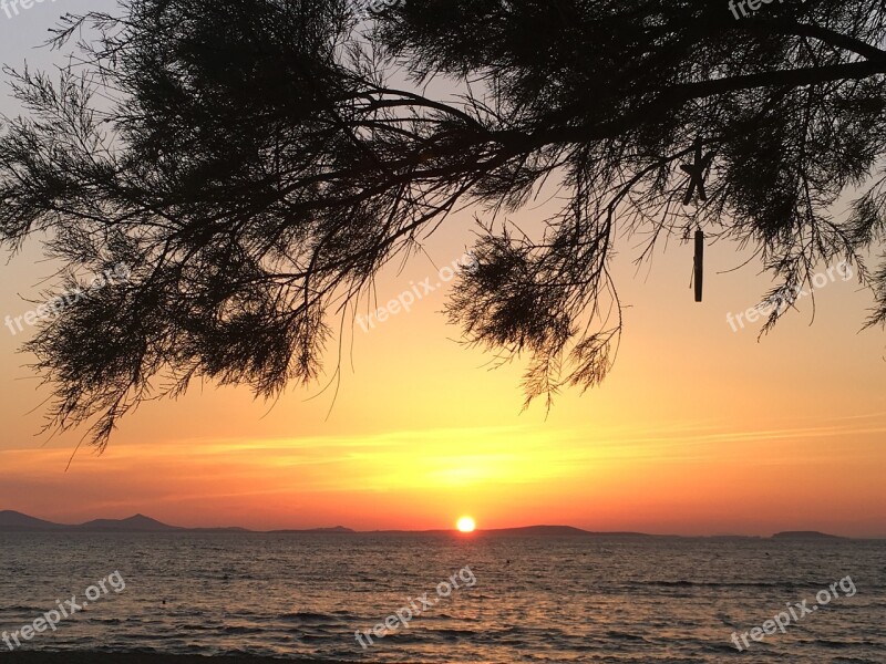 Sunset Naxos Greece Sea Colors