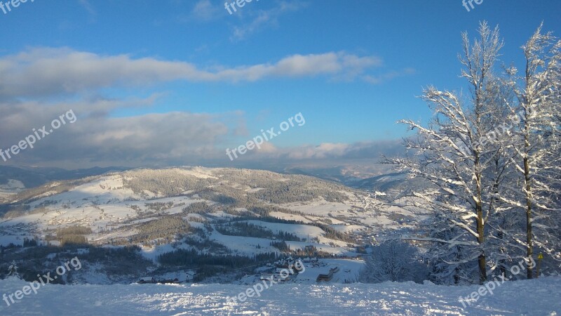 Mountains Winter Slopes The Carpathians Beauty