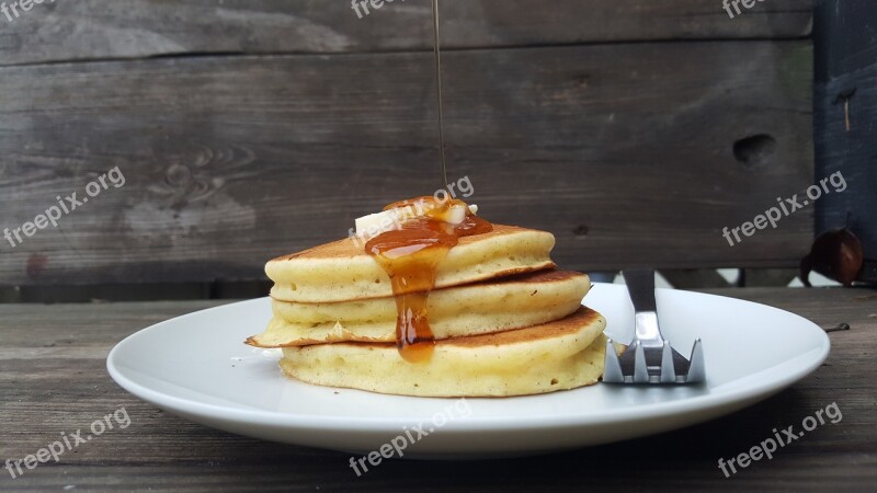 Breakfast Pancake Syrup Rustic Wood