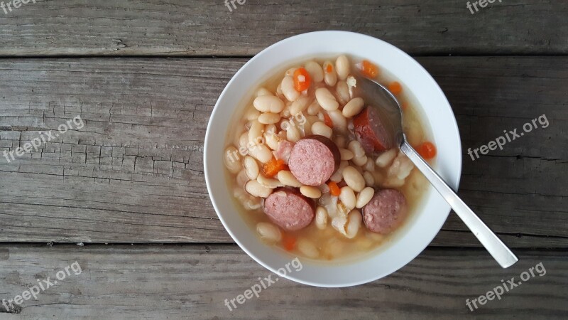 Soup Sausage Beans Dish Round