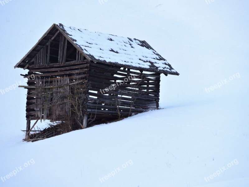 Barn Winter Log Cabin Heustadel Wintry