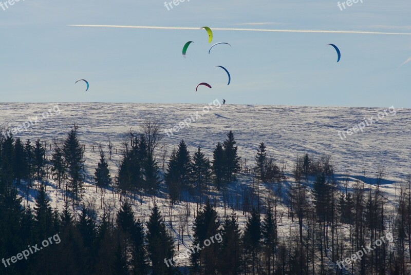 Winter Snow Forest Snowkiting The Ore Mountains