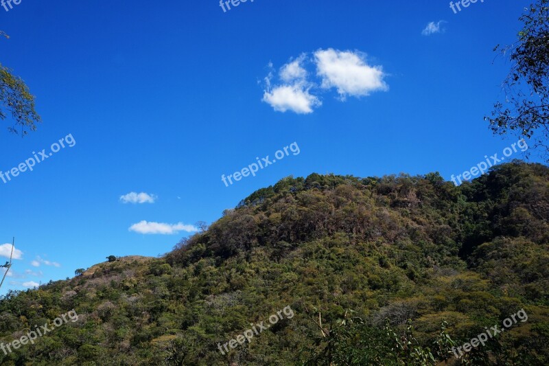 El Salvador Hill Mountains Clouds Blue Sky