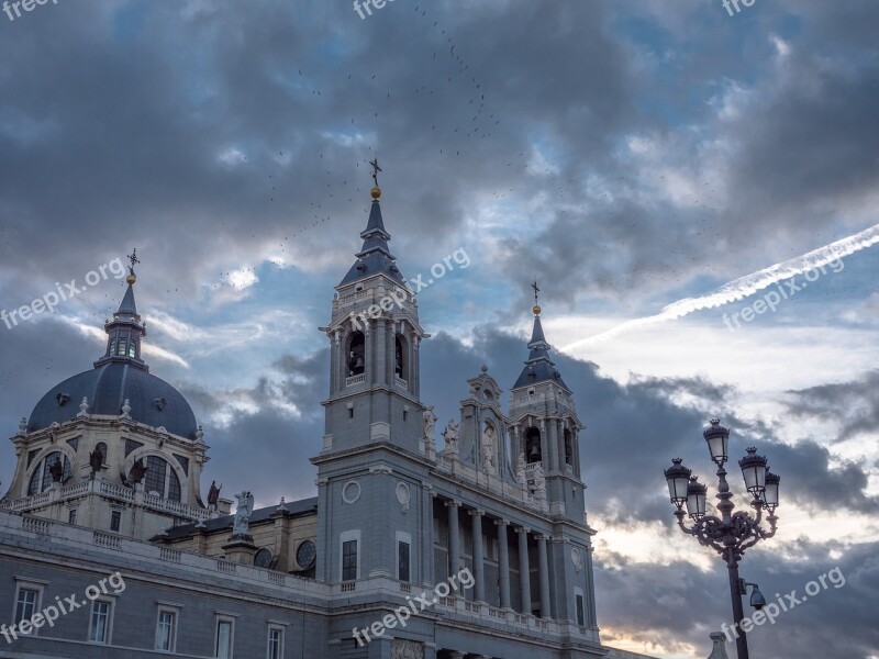 Cathedral Birds Sky Sunset Clouds