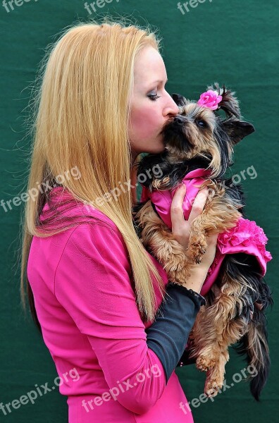 Blonde Girl Puppy Hug Kisses Love