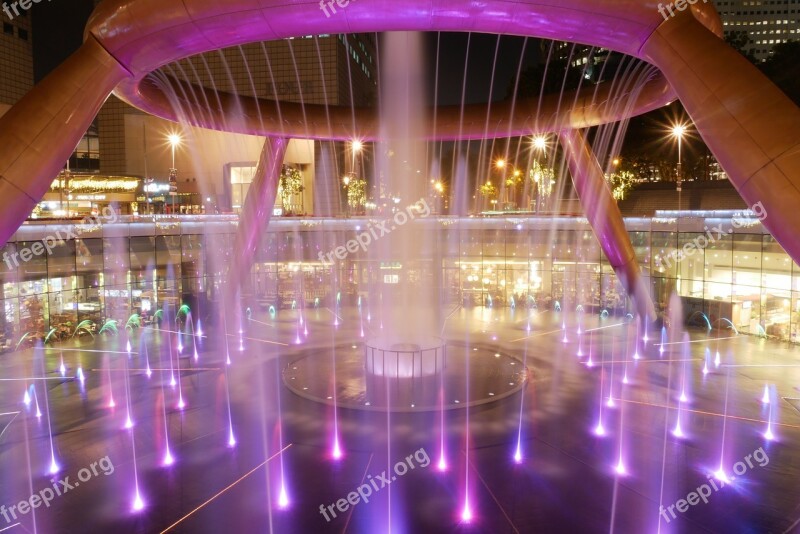 Singapore Suntec City Fountain Night Scene Cityscape