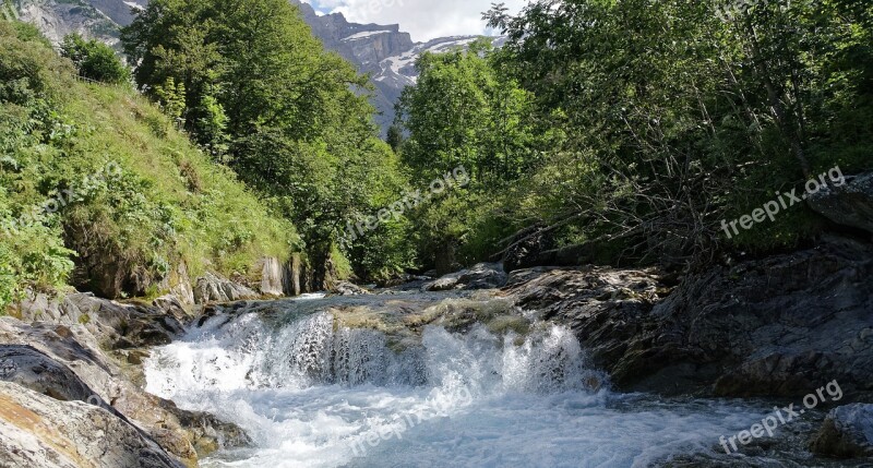 Waterfall Mountain Stream Rapids Landscape Wild