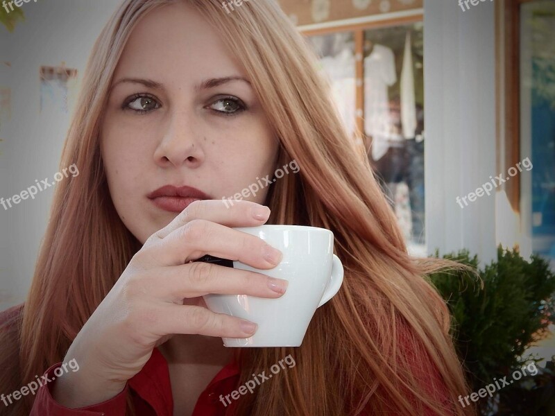 Woman Coffee Cup Blonde Young