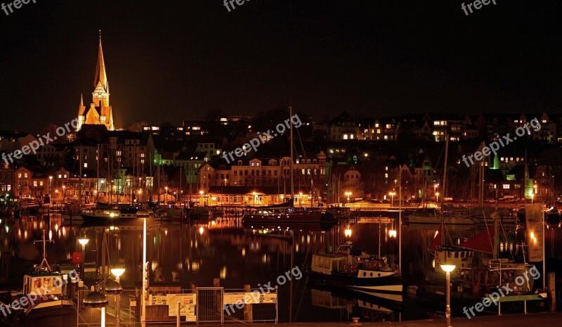 Port Flensburg Bay Fjord Night