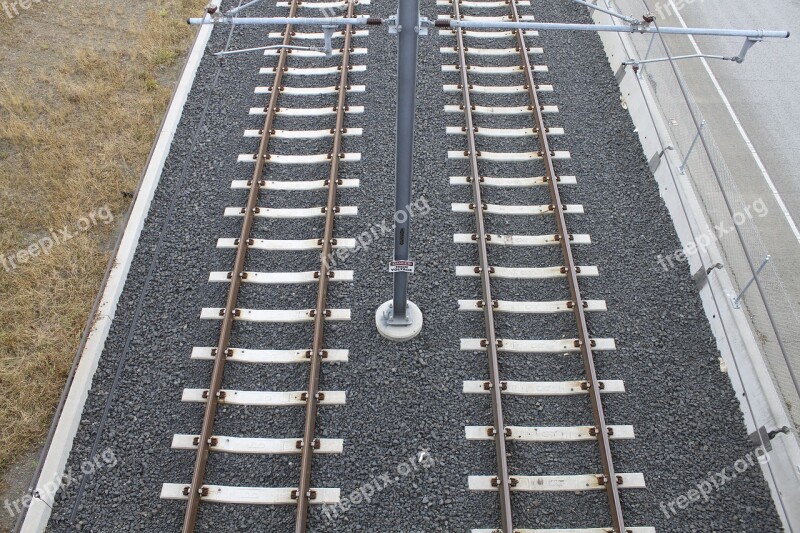 Railroad Tracks Overhead Gravel Trains City