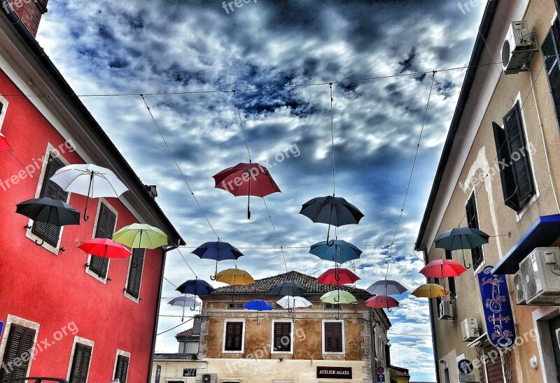 Umbrella Screens Sky Clouds Colorful