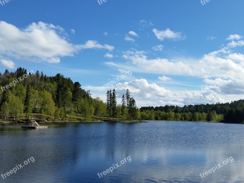 In The Foreground Lake Blue Sky Mountain The Calm