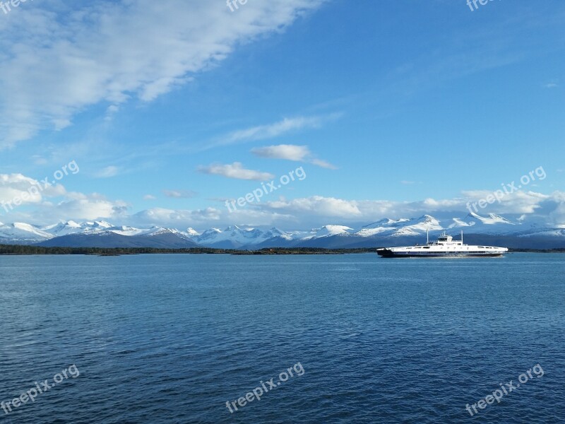 In The Foreground Panorama The Fjord Sea Blue Sky