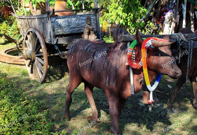 Ox Cart Sculpture Scene Vehicle Wagon