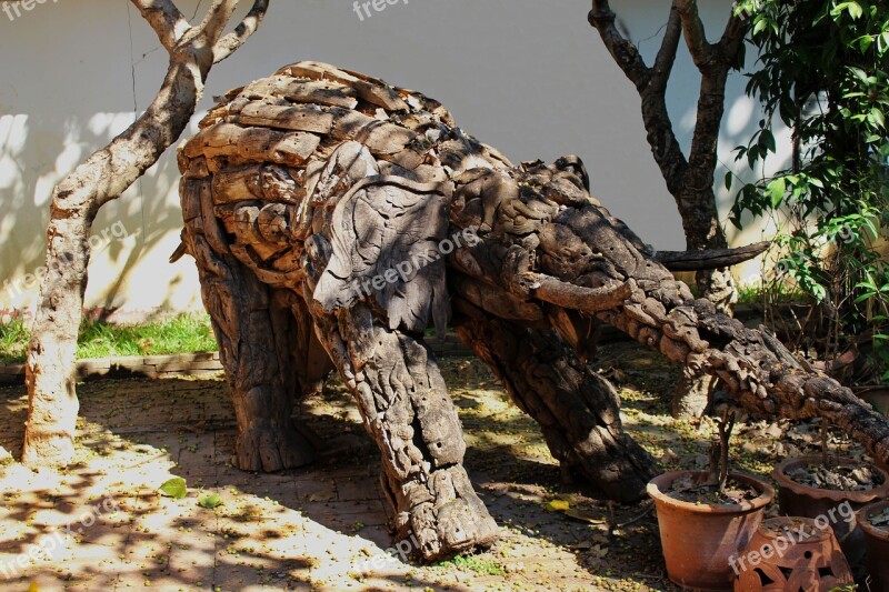 Elephant Art Wooden Animal Sunlight