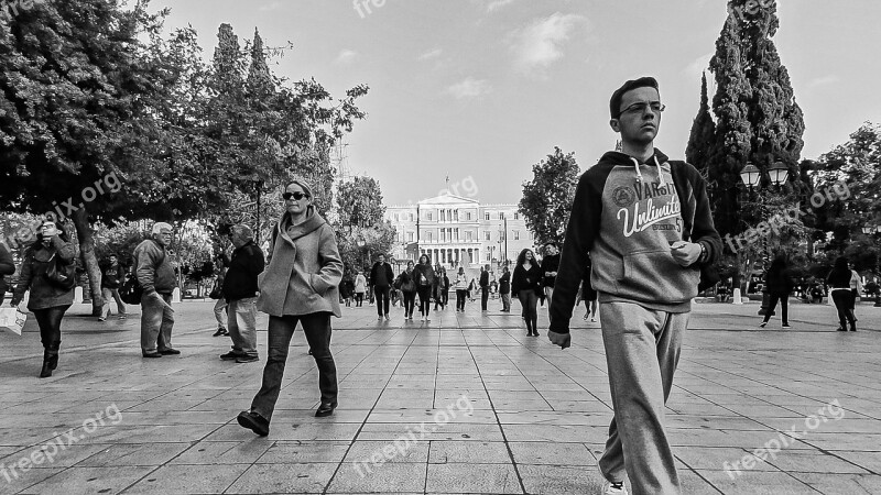 Black And White Street Walking Syntagma Athens