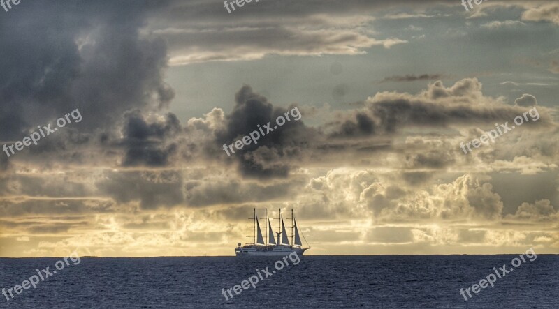 Sailboat Sunset Polynesia Sea Free Photos