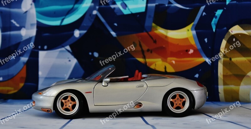 Porsche Boxter Sports Car Silver Convertible Model Car