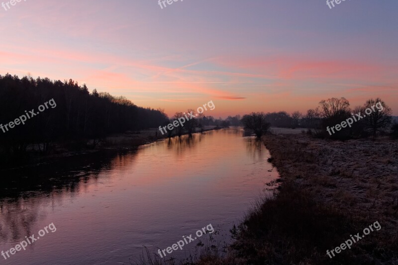 Sunrise River Morning Winter Nature