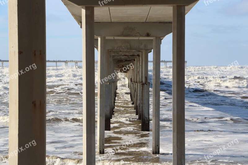 Pier Water Storm Scene Landscape