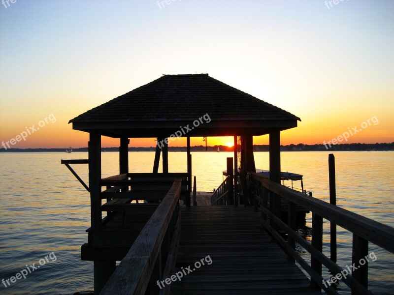 Sunset Dock Pier Water Sky