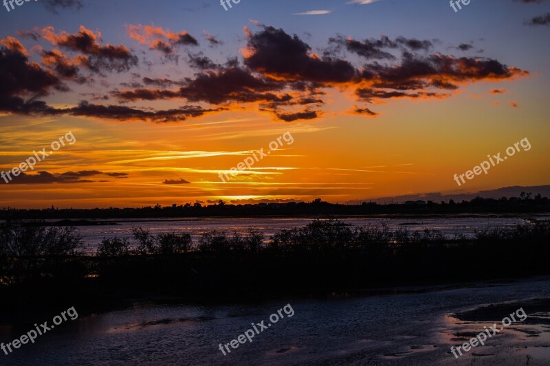 Seasonal Lake Wetland Sunset Twilight Sunset Colors