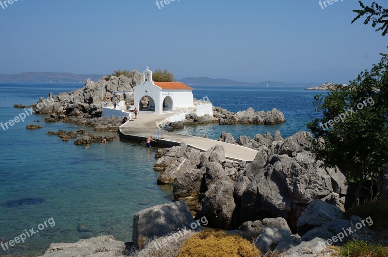 Greece Greek Island Little Church Nature Sea