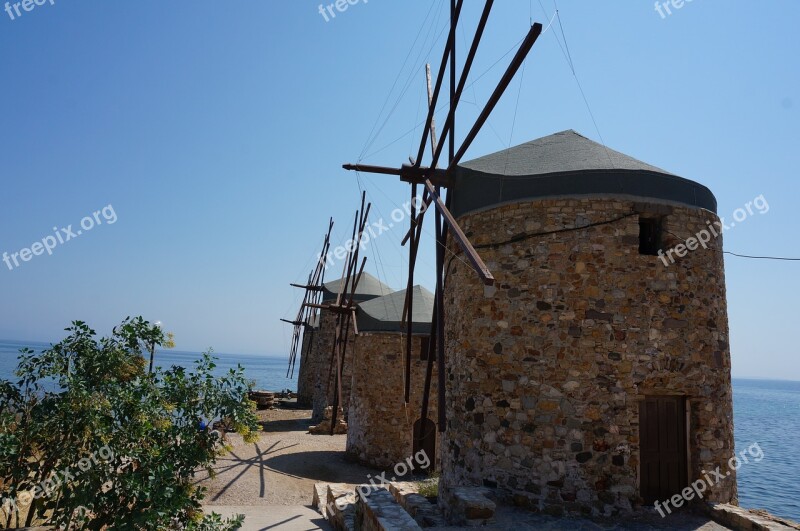 Greece Chios Mill Blue Sky Sea